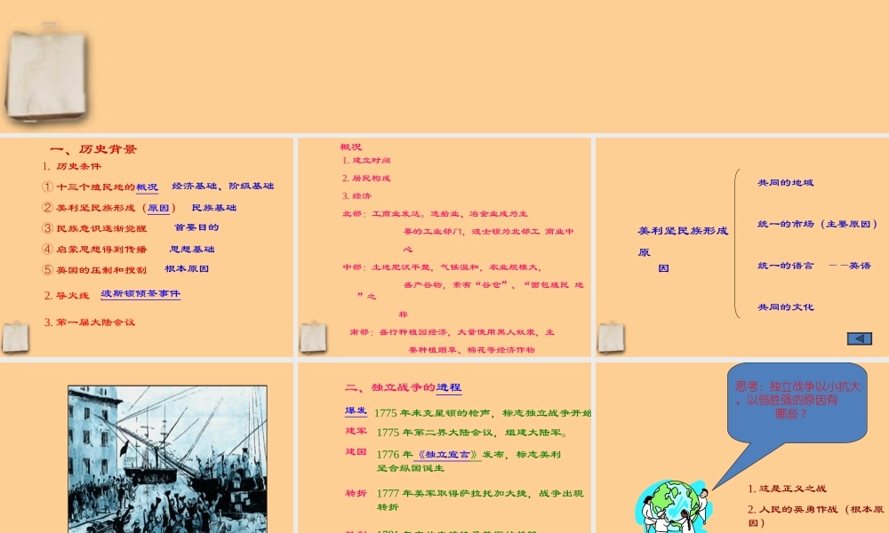 九年级历史上册 第四单元第11课美国独立战争课件 中华书局版 课件