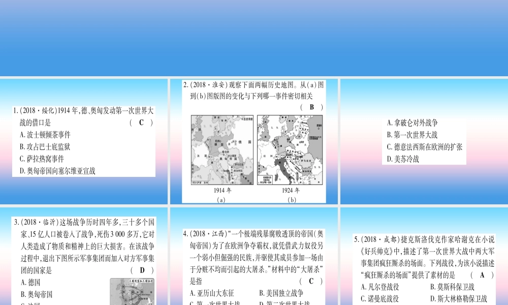 (云南专用)中考历史总复习 第一篇 考点系统复习 板块5 世界现代史 主题一 第一次世界大战和俄国十月革命 第一次世界大战后的世界(精练)课件