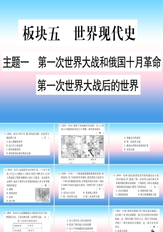 (云南专用)中考历史总复习 第一篇 考点系统复习 板块5 世界现代史 主题一 第一次世界大战和俄国十月革命 第一次世界大战后的世界(精练)课件