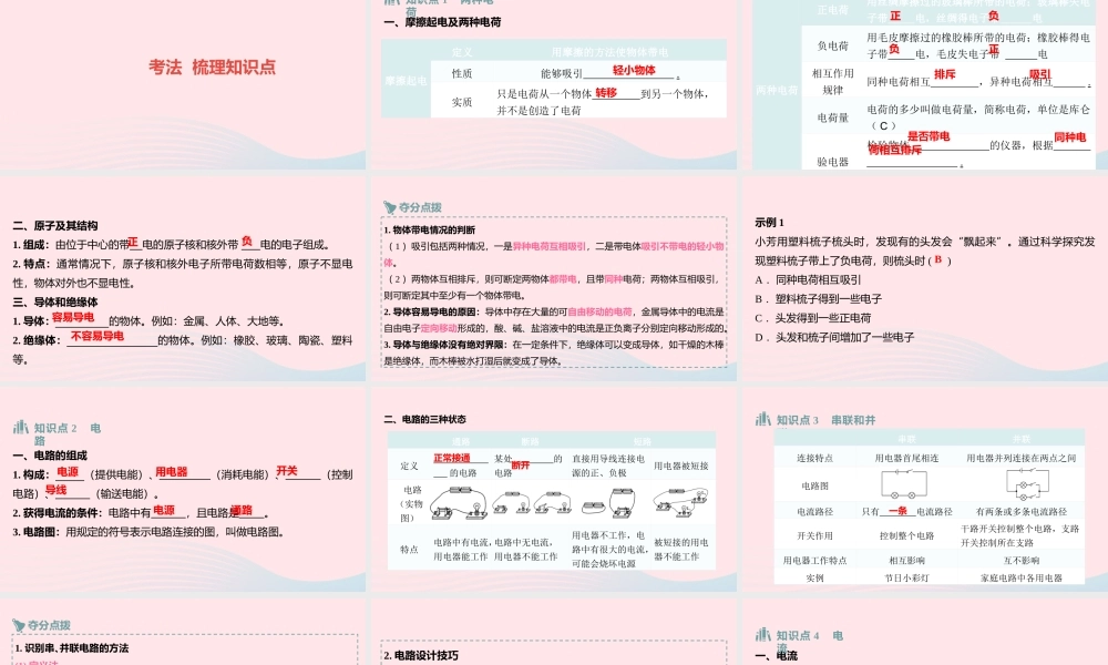 中考物理一轮夺分复习 第四主题 电磁学 第14讲 电流和电路课件