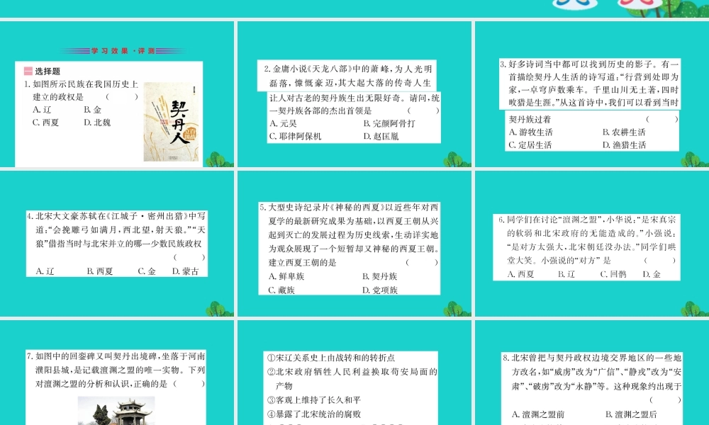 七年级历史下册 第二单元 辽宋夏金元时期：民族关系发展和社会变化 第7课 辽、西夏与北宋的并立习题课件 新人教版 课件