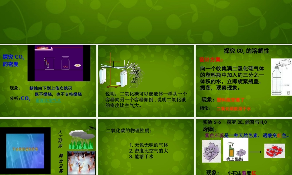 九年级化学上册 第六单元 课题3(二氧化碳和一氧化碳)二氧化碳的性质课件 (新版)新人教版 课件