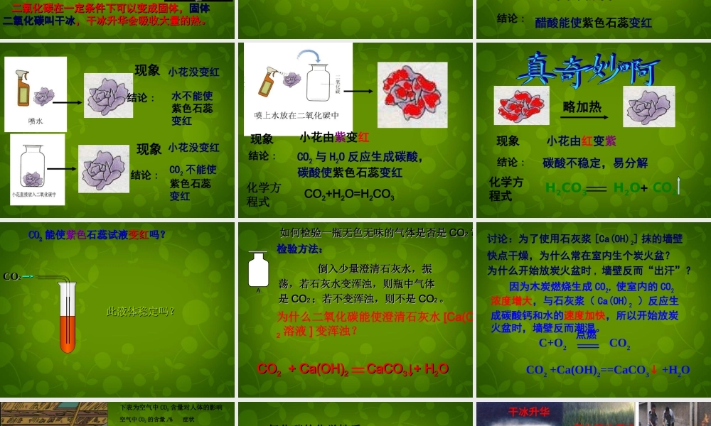 九年级化学上册 第六单元 课题3(二氧化碳和一氧化碳)二氧化碳的性质课件 (新版)新人教版 课件