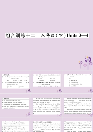 中考英语总复习 第一篇 教材知识梳理篇 组合训练12 八下 Units 3 4(精练)课件