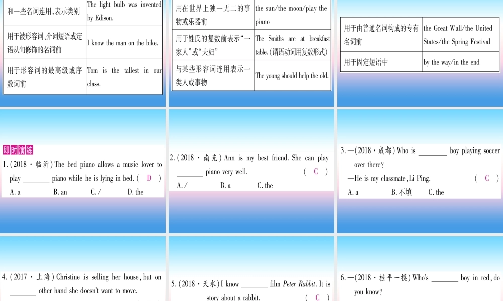 (湖北专用版)版中考英语复习 第二篇 中考专题突破 第一部分 语法专题 专题突破3 冠词课件