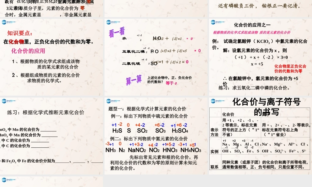 九年级化学上册 第四单元 课题四 化学式与化合价课件2 (新版)新人教版 课件