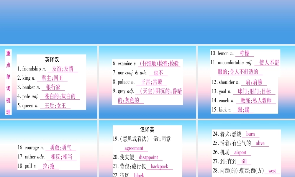 (湖北专用版)版中考英语复习 第一篇 教材系统复习 考点精讲二十一 九全 Units 11 12实用课件