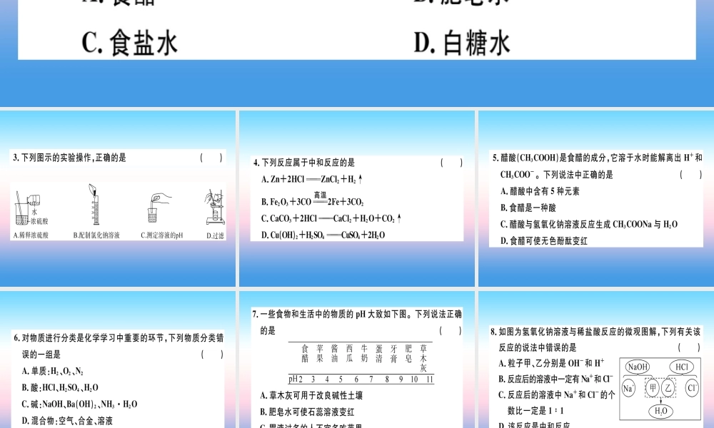 九年级化学下册 第十单元 酸和碱检测卷习题课件 新人教版 课件