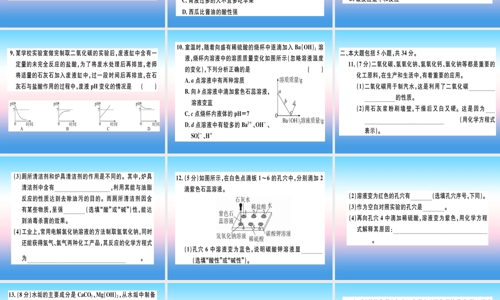 九年级化学下册 第十单元 酸和碱检测卷习题课件 新人教版 课件