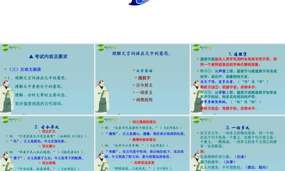 中考语文 文言文阅读复习指导课件 人教新课标版 课件