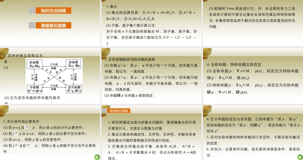 (鲁、京、津专用)版高考数学复习 考前三个月 第三篇 考点回扣1 集合与常用逻辑用语课件 理 课件