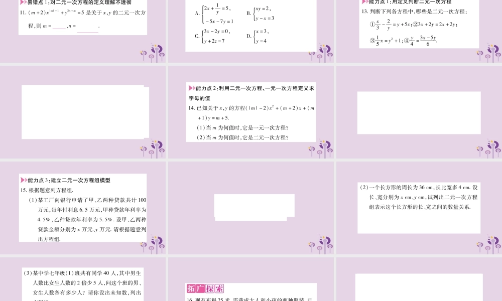 七年级数学上册 第3章 一次方程与方程组 3.3 二元一次方程组及其解法 第1课时 二元一次方程组课件 (新版)沪科版 课件