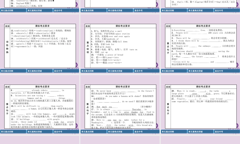 中考英语总复习 第一篇 教材知识梳理篇 八上 Units 7 8(精讲)课件