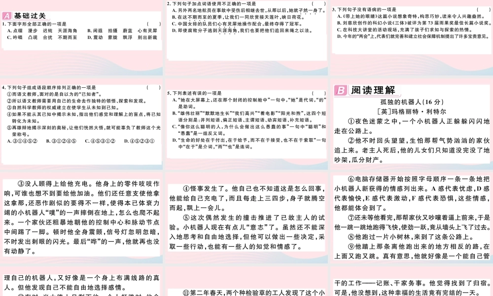 (江西专版)文下册 第六单元 23 带上她的眼睛习题课件 新人教版 课件