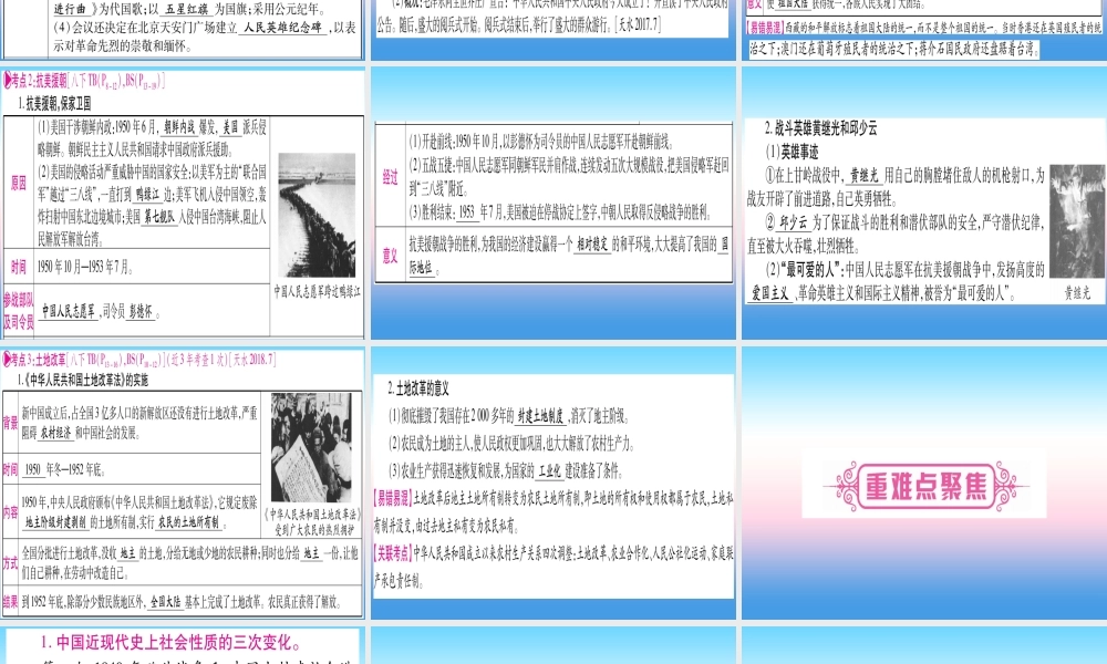 (甘肃专用)中考历史总复习 第一篇 考点系统复习 板块三 中国现代史 主题一 中华人民共和国的成立和巩固(精讲)课件