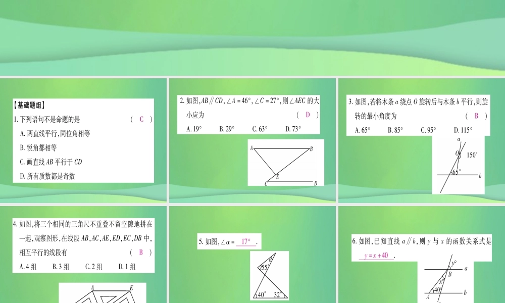 (江西专用)八年级数学上册 期末复习(六)平行线的证明作业课件 (新版)北师大版 课件