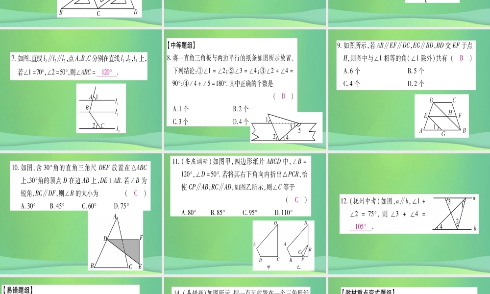 (江西专用)八年级数学上册 期末复习(六)平行线的证明作业课件 (新版)北师大版 课件