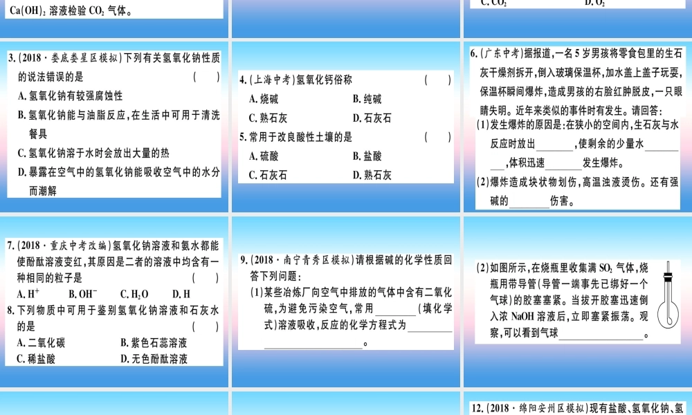 九年级化学下册 第十单元 酸和碱 课题1 第4课时 常见的碱 碱的化学性质习题课件 新人教版 课件