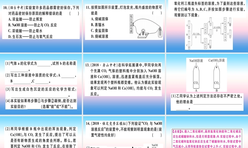 九年级化学下册 第十单元 酸和碱 课题1 第4课时 常见的碱 碱的化学性质习题课件 新人教版 课件