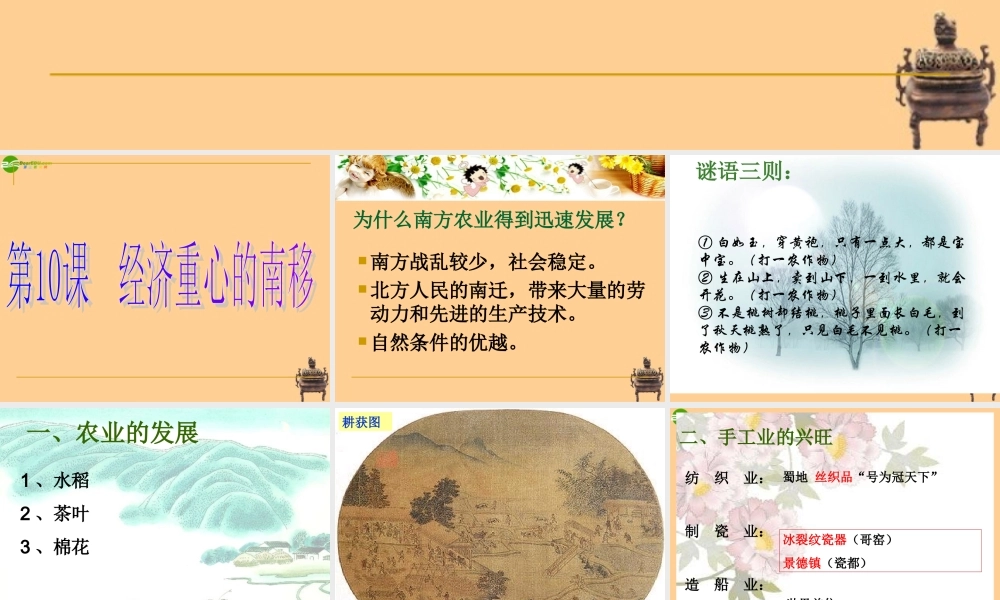 七年级历史下册 第二单元第10课经济重心的南移课件 人教新课标版 课件