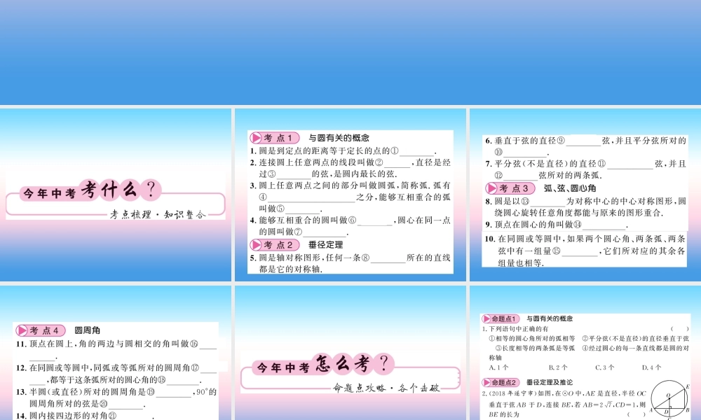 (课标版通用)中考数学一轮复习 第6章 圆 第22节 圆的有关概念及其性质习题课件