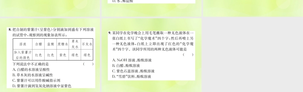 九年级化学下册 第十单元 酸和碱 课题1 第1课时 酸碱指示剂复习课件 (新版)新人教版 课件