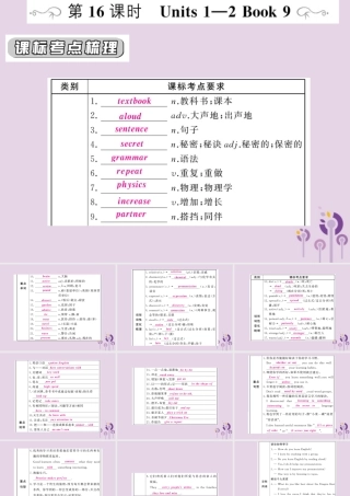 中考英语复习 第一篇 教材过关 九全 第16课时 Units 1 2课件
