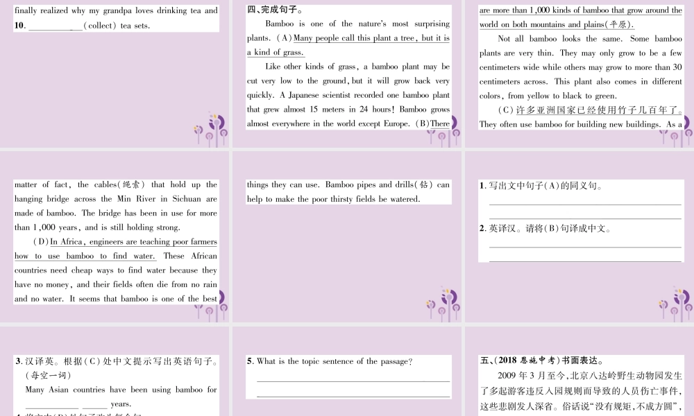 中考英语总复习 第一篇 教材知识梳理篇 组合训练4 七下 Units 5 8(精练)课件