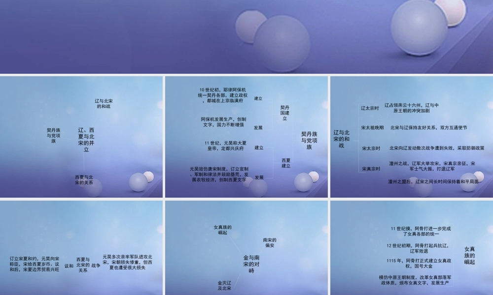 (秋季版)七年级历史下册 第二单元 第8课(辽、宋、西夏、金的并立)(思维导图)素材 华东师大版 素材