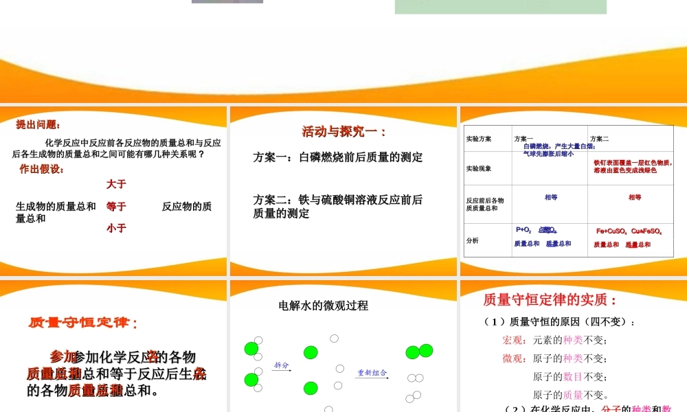 九年级化学 课题1 质量守恒定律课件 人教新课标版 课件