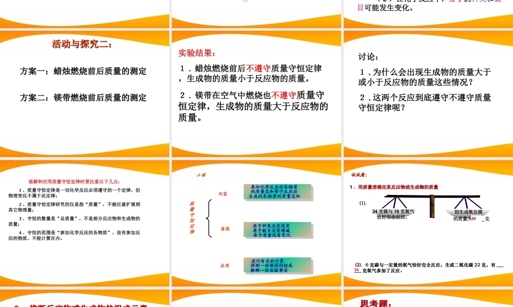 九年级化学 课题1 质量守恒定律课件 人教新课标版 课件