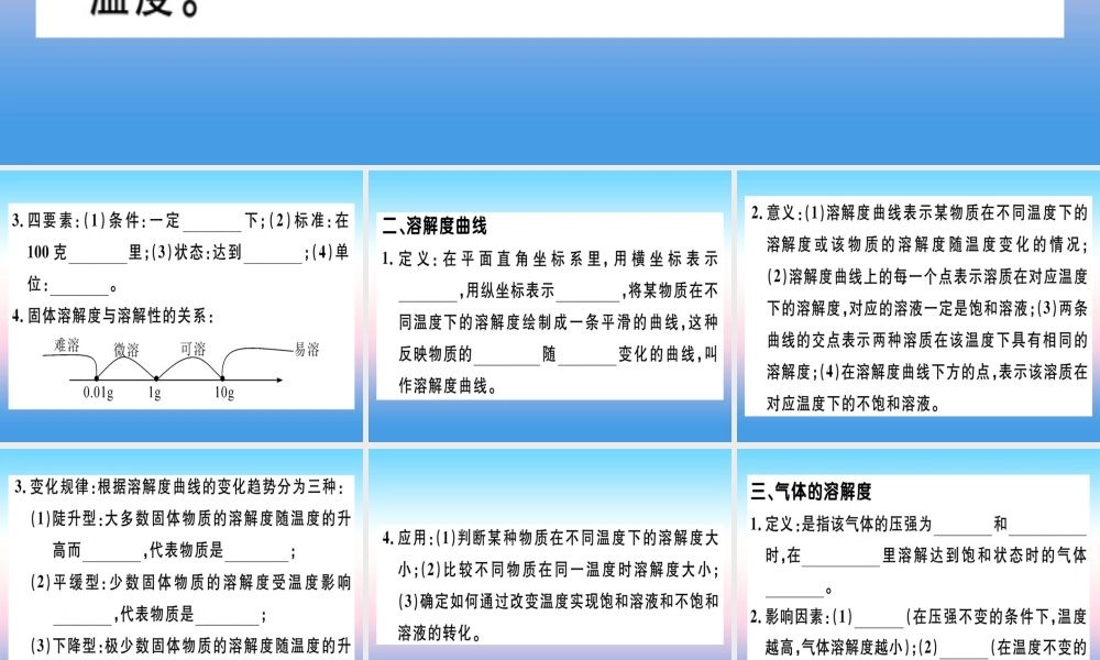 九年级化学下册 第九单元 溶液 课题2 第2课时 溶解度习题课件 新人教版 课件
