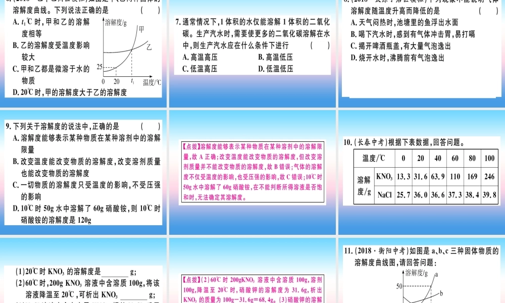 九年级化学下册 第九单元 溶液 课题2 第2课时 溶解度习题课件 新人教版 课件