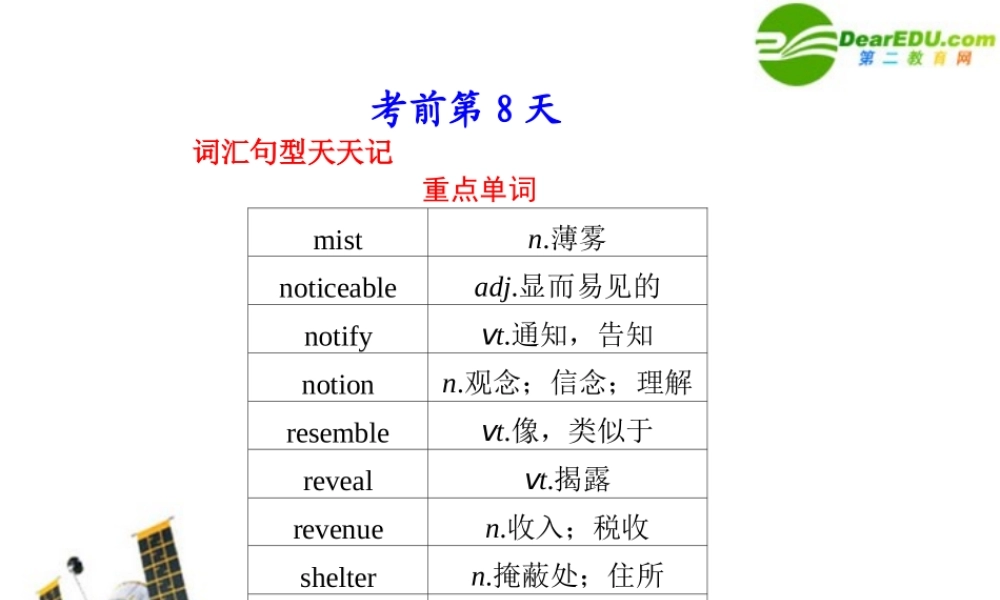 (蒙、云、青、渝、藏、桂(全国Ⅰ)专用)高三英语二轮复习 考前特训必读第8天应知必会专题课件