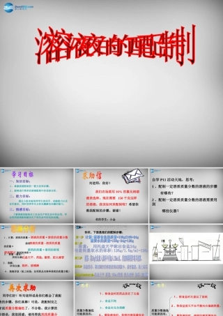 九年级化学全册(溶液的配制)课件 鲁教版五四制 课件