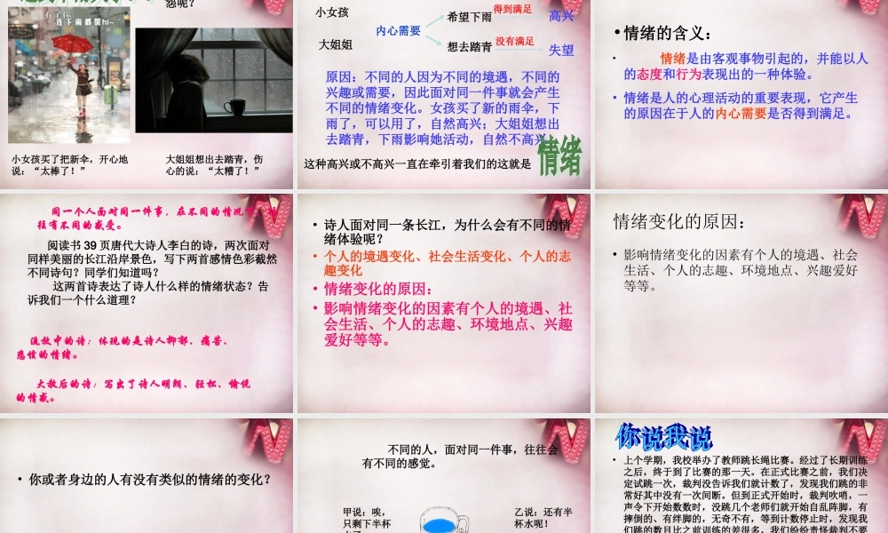 七年级政治下册 第四单元 第18课 多彩的情绪课件 苏教版 课件