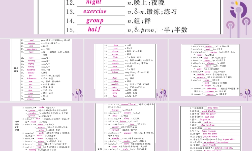 中考英语复习 第一篇 教材过关 七下 第3课时 Units 1 4课件