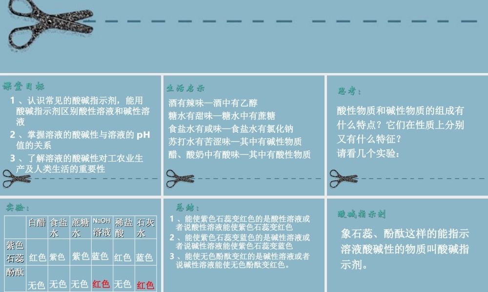 九年级化学下册 酸性溶液和碱性溶液课件 湘教版 课件