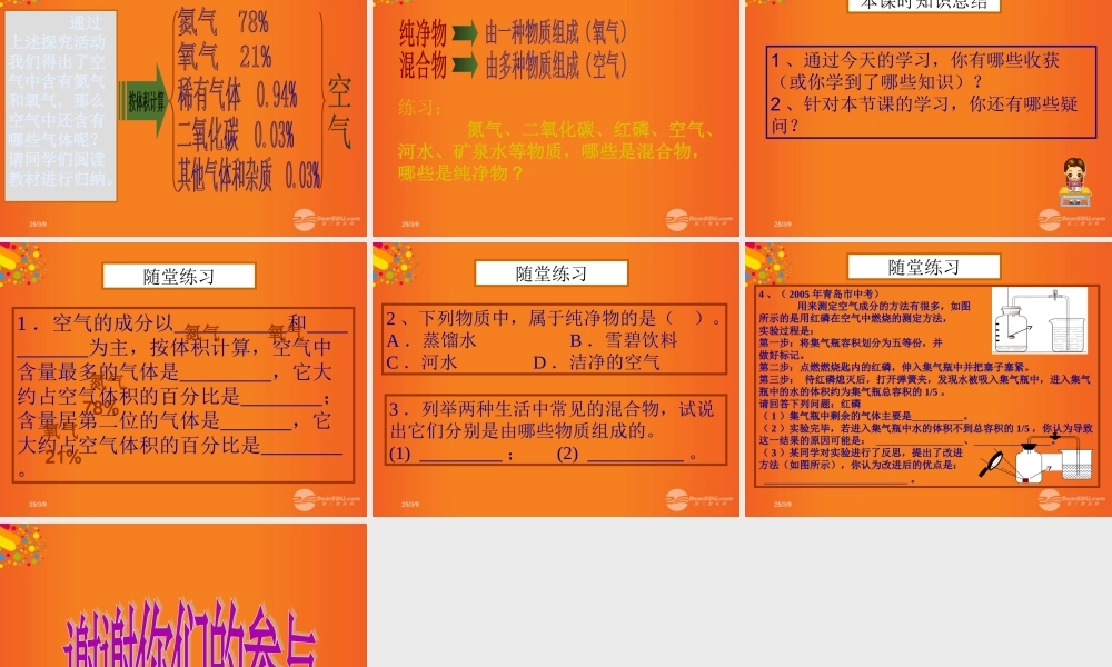 九年级化学上册(由多种物质组成的空气)课件5 沪教版 课件