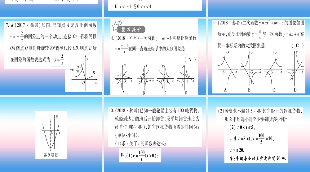 (甘肃专用)中考数学 第一轮 考点系统复习 第3章 函数 第3节 反比例函数 课时1 反比例函数的图像与性质作业课件