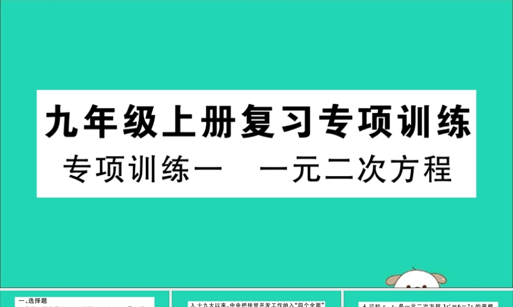 (湖北专用)九年级数学下册 专项训练一 一元二次方程习题讲评课件 (新版)新人教版 课件