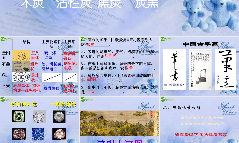 九年级化学上册 炭的化学性质复习课件 人教新课标版 课件