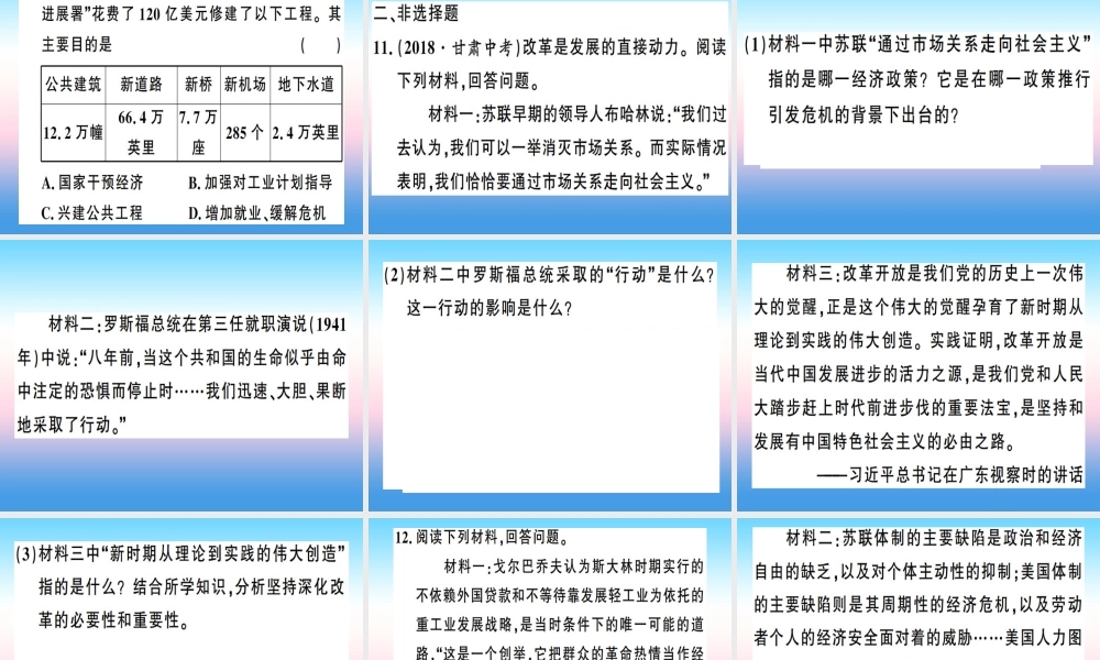 九年级历史下册 期末专题复习 专题二 资本主义国家与社会主义国家的改革与调整习题课件 新人教版 课件