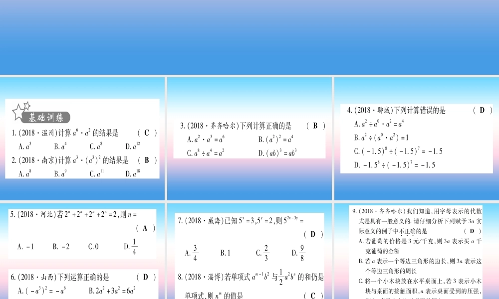 (甘肃专用)中考数学 第一轮 考点系统复习 第1章 数与式 第2节 整式与因式分解作业课件