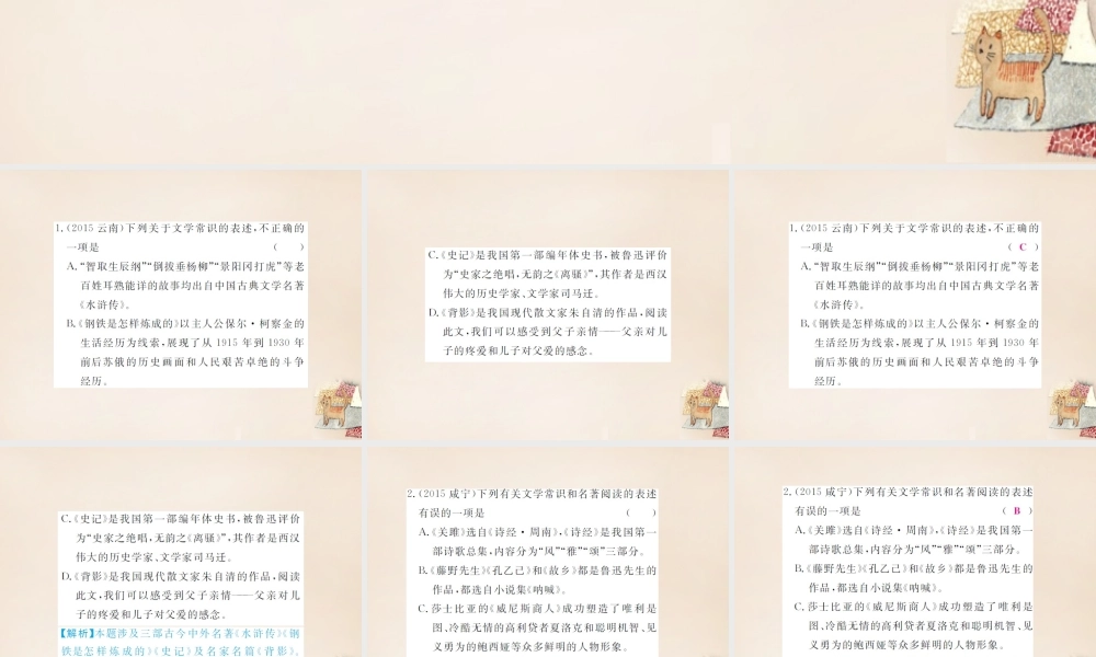 中考语文二轮复习 专题能力提升 第一部分 基础知识及运用 专题五 文学常识与名著阅读(精练)课件