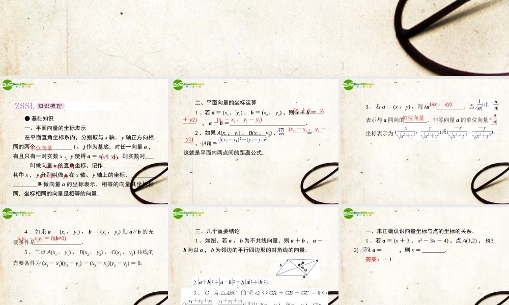 2第二讲平面向量的坐标运算教师讲义手册课件(全国版) 文 新人教A版 课件