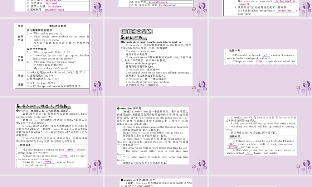 中考英语复习 第一篇 教材过关 九全 第21课时 Units 11 12课件