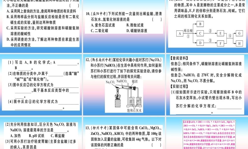 九年级化学下册 第十一单元 盐 化肥 课题1 第1课时 氯化钠、碳酸钠、碳酸氢钠和碳酸钙习题课件 新人教版 课件