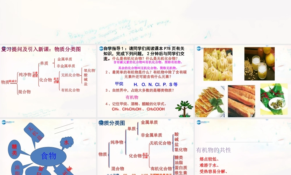 九年级化学下册 111 食物中的有机物课件 (新版)鲁教版 课件