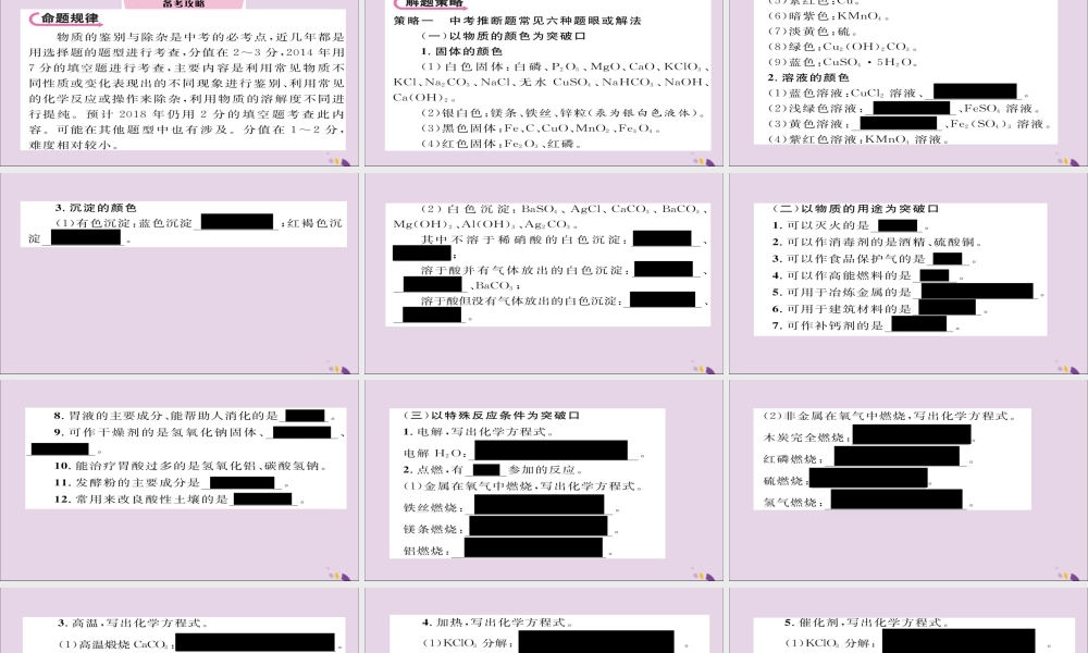 (遵义专版)中考化学总复习 第2编 重点题型突破篇 专题3 物质的推断、鉴别与除杂(精讲)课件